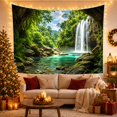 thumbnail image 3 of Forest Waterfall Into Turquoise River, Serene Realistic Illustration for Nature Lovers, Nature Wall Art, Housewarming Gift, Tapestry Wall Hanging for Bedroom and Living Room, 3 of 7