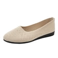 thumbnail image 5 of Rokment Women's Solid Knitted Wedges Ballet Flat Slip on Socks Dress Shoes Comfortable Fashion Casual Round Toe Low Heels Walking Driving Loafers for Spring Fall Beige Size 8.5, 5 of 6