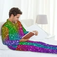 thumbnail image 6 of Naloa Colorful Glitter Men’s Pajamas Set - Long Sleeve Button Down Sleep Shirt and Pajama Bottoms Sleepwear Set-Small, 6 of 7