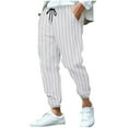 thumbnail image 2 of HOMADLES Men's and Big Men’s Jogger Sweatpants with Drawstring Elastic Waist Pants Stripe Print Fashion Pants White S, 2 of 4