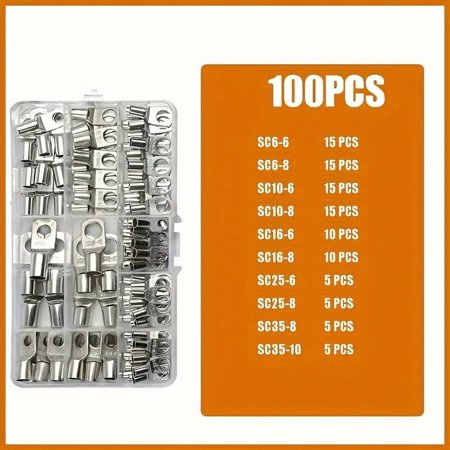 DEXIMRO 100pcs Terminal Connectors,Ring Terminals Connectors,Battery Cable Ends Kit,Peephole Copper Tube Terminal SC Terminal Block