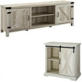 thumbnail image 1 of 2 Piece Barn Door TV Stand Console and Buffet Side Table Set in Rustic White Oak, 1 of 9