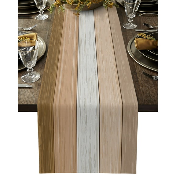 Table Runner Dresser Scarves 72 Inch Long, Farmhouse Brown Gradient Wooden Plank Linen Dining Table Runners Rustic Wood Grain Board Tabletop Scarf for Wedding Holiday Party Kitchen