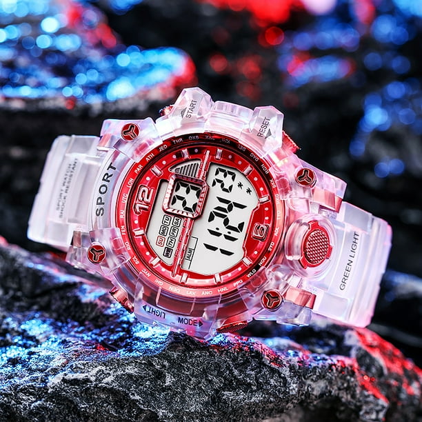 1 reloj digital para uso diario deportivo resistente al agua con correa transparente color rojo ER Walmart en linea