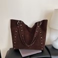 thumbnail image 6 of HUISZJ Faux Suede Shoulder Bag, Rivet Handheld Tote Bag, Large Capacity Shoulder Bag for Shopping Work School (Coffee), 6 of 10