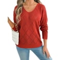 thumbnail image 2 of Women'S Crochet Sweater Top Hollow Out Long Sleeve Pullover Tops Fall Outfits Fashion Orange-Red M, 2 of 9