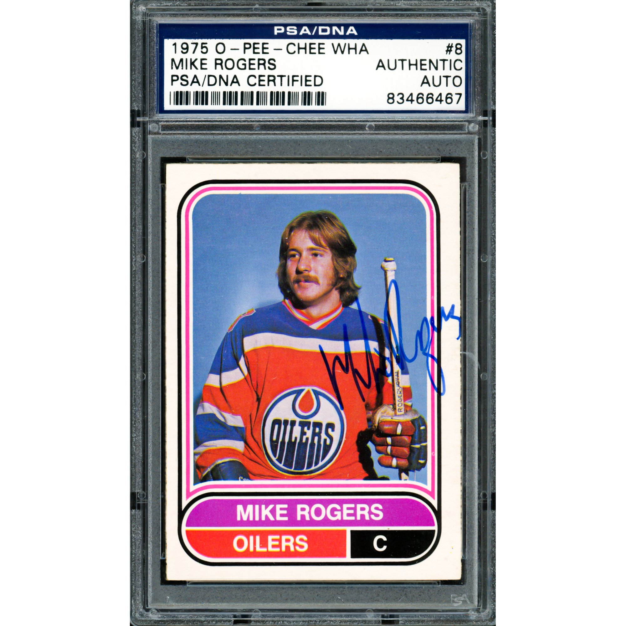 Mike Rogers Autographed 1975-76 O-Pee-Chee WHA Rookie Card #8 Edmonton Oilers PSA/DNA #83466467