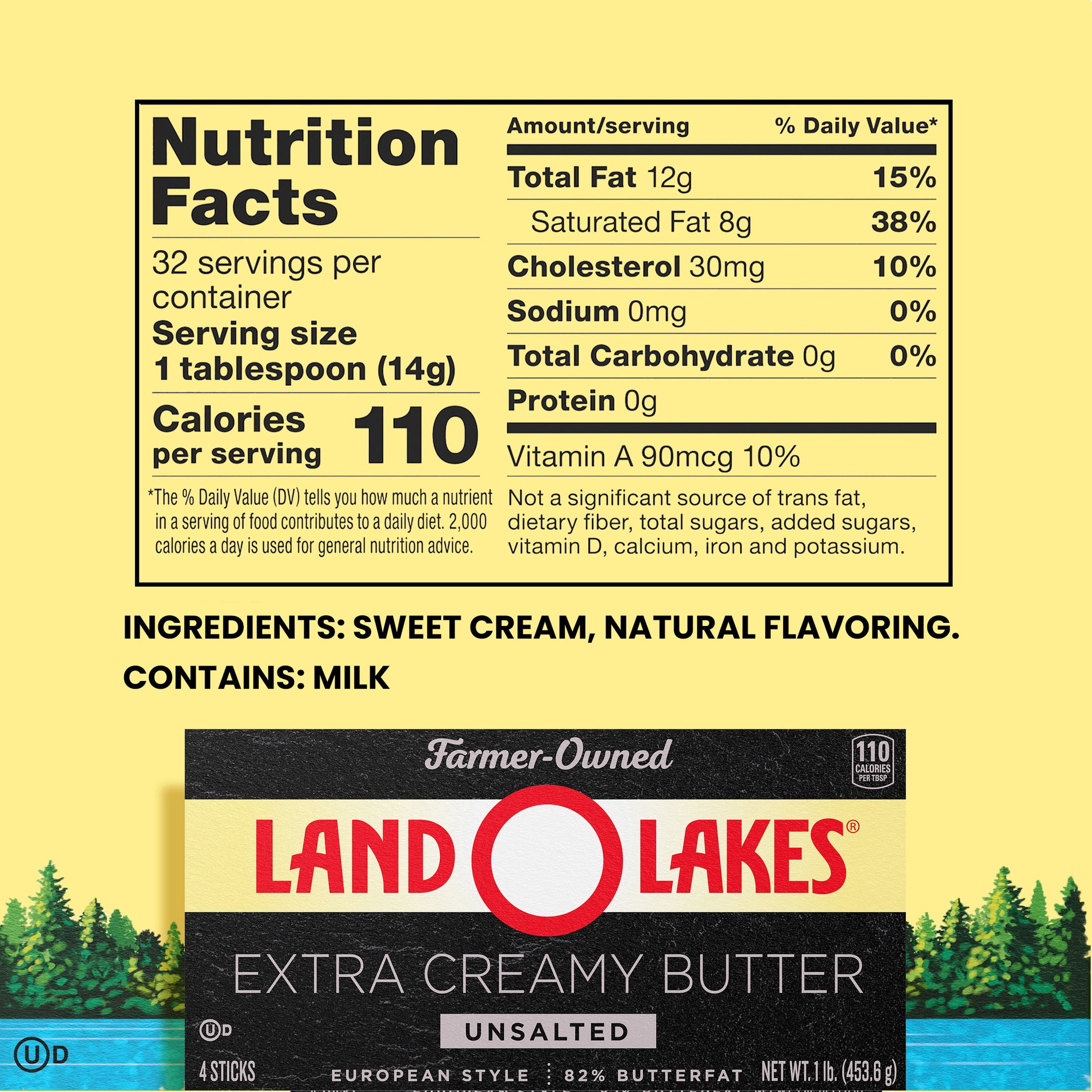 Land O Lakes Unsalted Extra Creamy Butter, European Style, 4 sticks, 1 lb pack