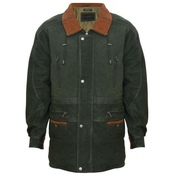 Mens 3/4 Nubuck Leather Parka Coat-Farnham in Green