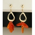 thumbnail image 2 of Clip on 2 1/2" gold odd shaped hoop earrings with orange shell circles, 2 of 4