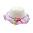 thumbnail image 2 of BRGZLK Girls Summer Pretty Straw Hat Kids Large Brim Sun Protection Outdoor Hat With Bowknot for 3-7 Years Purple Free Size, 2 of 3