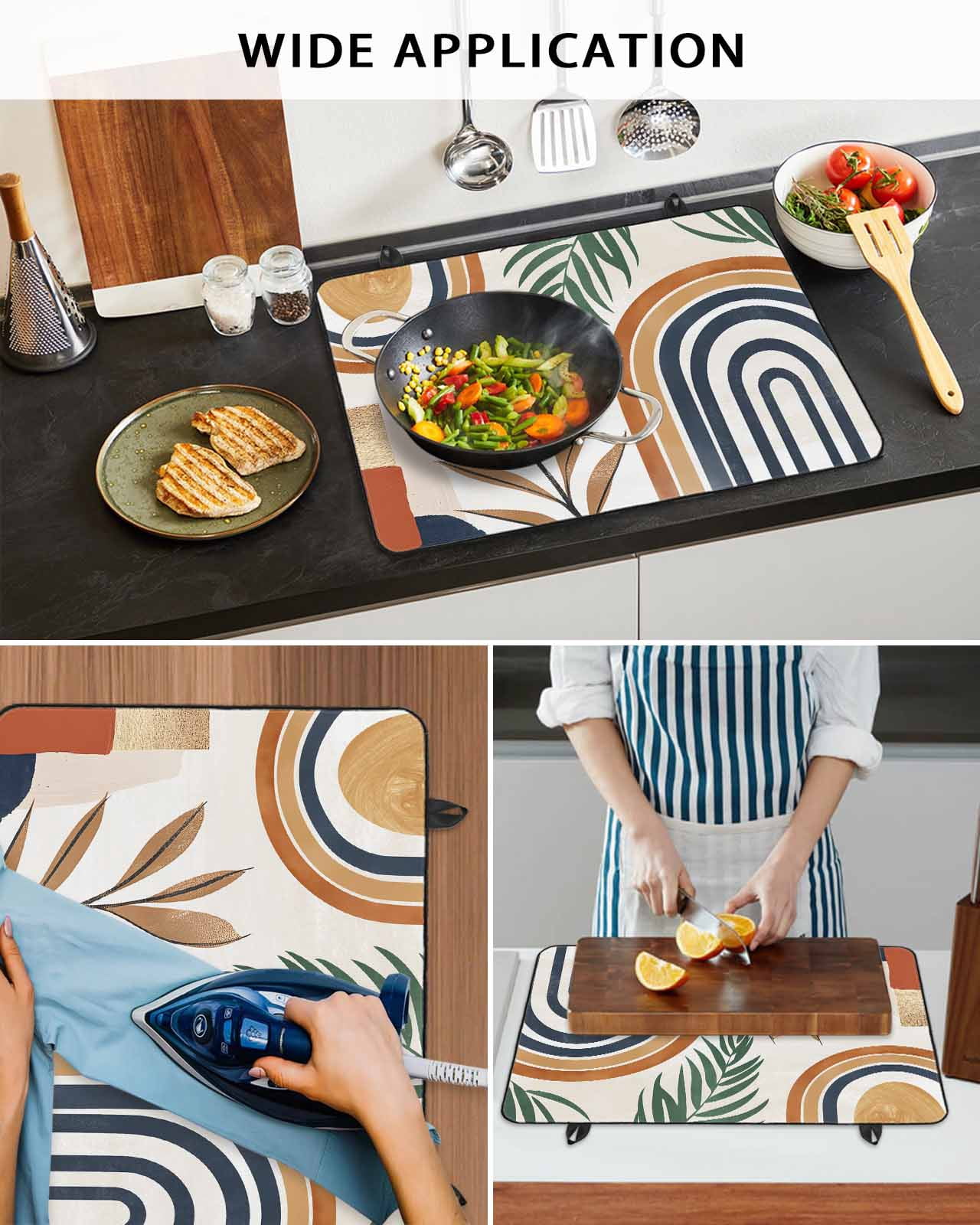 nqOlkjepod Large Induction Cooktop Protector Mat 24"x21", Bohemian Nordic Stove Top Covers for Electric Stove, Abstract Art Coconut Palm Leaves Stove Burner Cover Mats, Glass Top Stove Cover