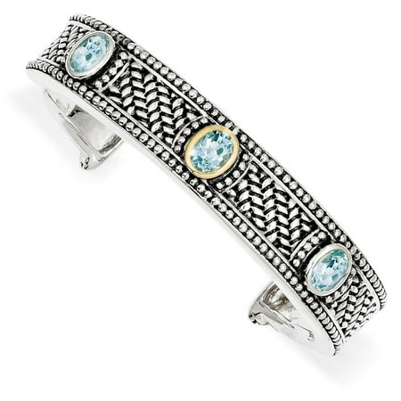 14K Yellow Gold with 4.80Sky Blue Topaz Cuff Bracelet -7" (7in x 15mm)