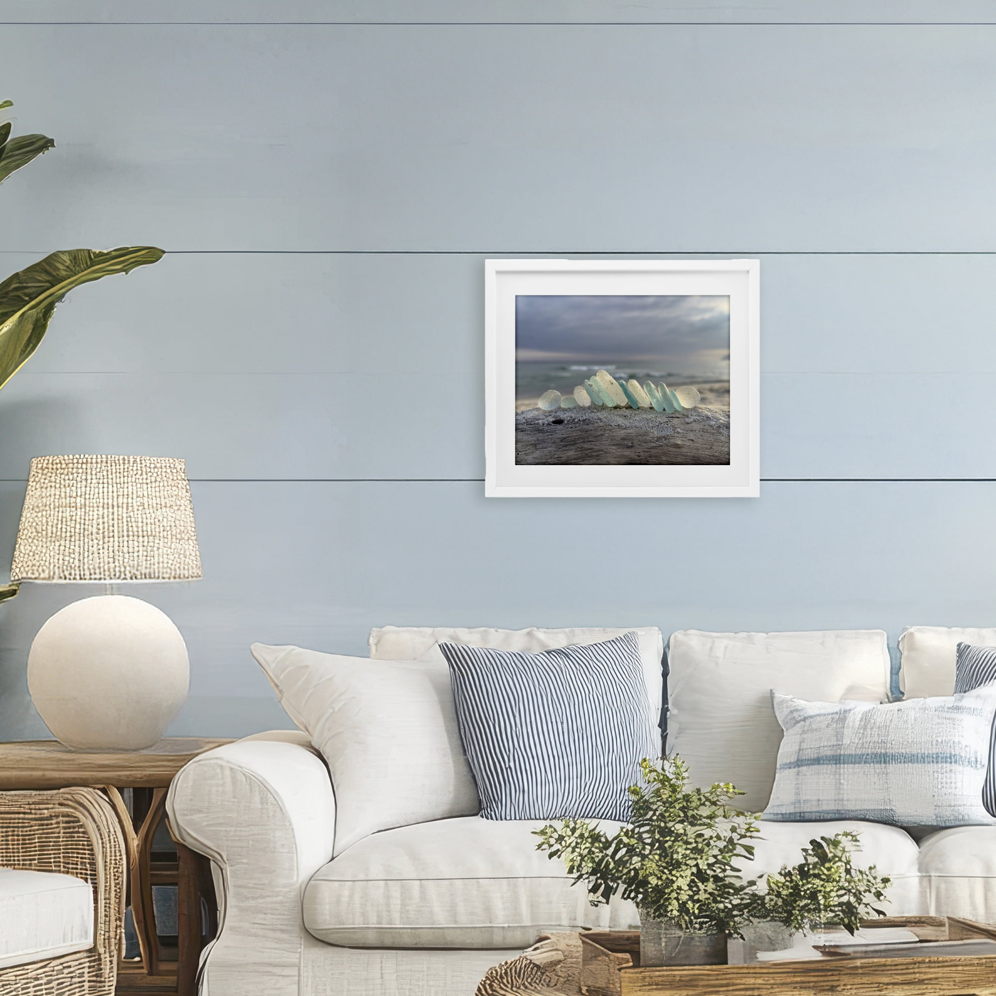 Stupell Industries Sea Glass On Driftwood White Framed Print Under Glass, design by LMarie Allen
