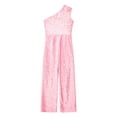 thumbnail image 4 of Kaerm Kids Girls Sparkle Sequin Gymnastics Dance Leotard One Shoulder Sleeveless One Piece Unitard Pink 12, 4 of 5