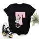 thumbnail image 3 of Camisetas de algodón de manga corta de verano para niños, camiseta rosa con letras de Minnie Mouse, fuente ABCDEFG, divertida y bonita para niño y niña, 3 of 5
