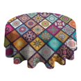 thumbnail image 4 of Multicolor Ethnic Geometric Patchwork Pattern Round Tablecloth 60"x60",Wrinkle Wipeable Table Cloth for Kitchen Dining Room Picnic Patio Party, 4 of 6