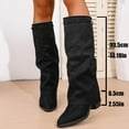 thumbnail image 5 of Fold over Knee High Boots for Women Fashion Suede Pointed Toe Covered Chunky Heeled Pull on Shark Tall Boots, 5 of 7