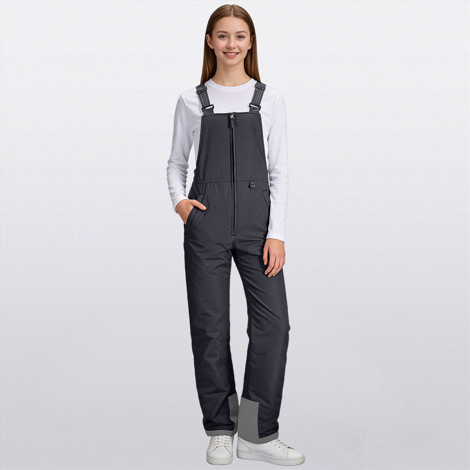 HCNTES Kids Adjustable Strap Snow Bibs Toddler Waterproof Overalls Warm Winter Ski Pants for Outdoor Play(A01-Black,13-14 Years)