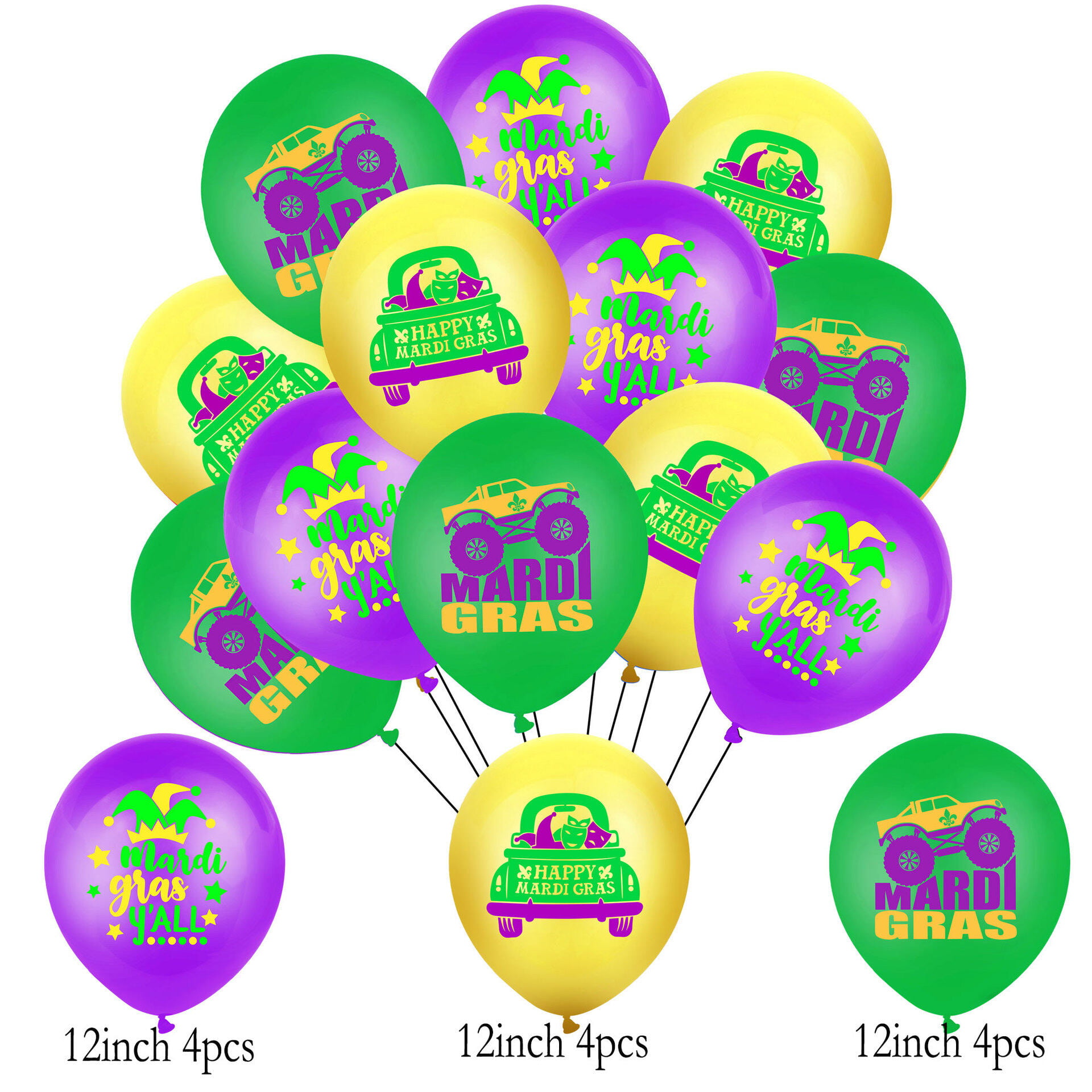12Pcs/Box 4cm Purple Green Gold Painting Mardi Gras Ball New Year Xmas Tree  Ornaments Decoration for Home Masquerade Party