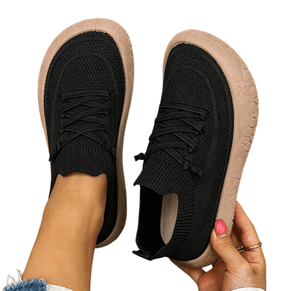 Willtoo Women's Knit Mesh Sneakers Breathable Wide Toe Box Lace-Up Walking Shoes Non Slip Lightweight Casual Footwear