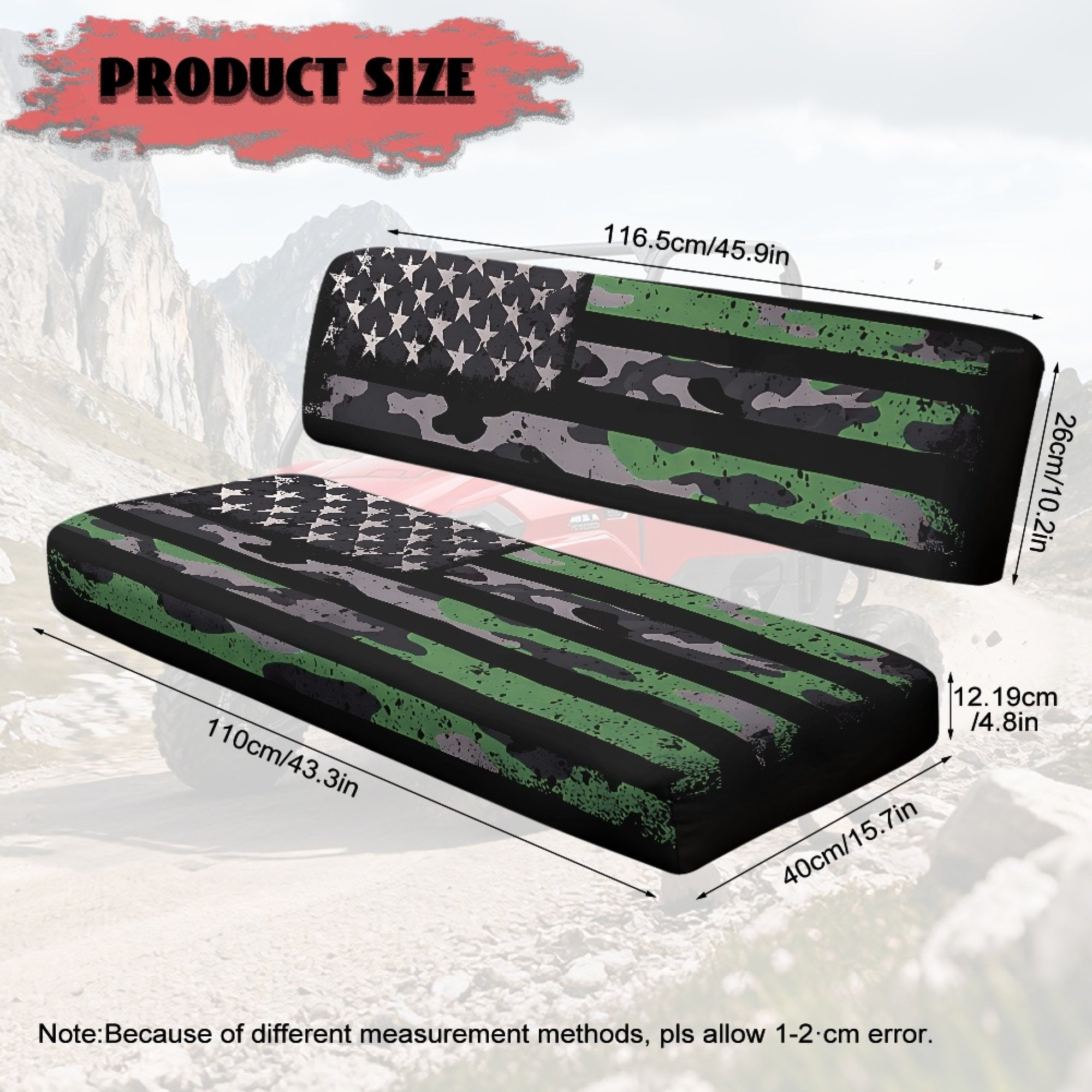 ZIATUBLES 2-Pack Waterproof UTV Seat Covers, American Flag Camo Replacement Bench Seat Protectors Compatible with Kawasaki Mule 3000 3010, Wear-Resistant Polyester UTV Seat Decor Covers