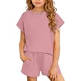 thumbnail image 2 of Khunlpohl 2 Piece Set for Girls Short Sleeve Crew Neck Tops and Shorts with Pocket Summer Solid Color Comfortable Casual Sets, 2 of 6
