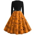 thumbnail image 3 of WTOBBY Women's Halloween Print Flare Dress with Spider Bat Pumpkin Pattern, Round Neck, Long Sleeves, and Hollow Party Design for Casual Retro Fashion ,Orange XL, 3 of 4