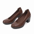 thumbnail image 2 of Pennysue Women's Chunky Heel Pumps Slip On Brown PU Closed Toe Shoes 7M, 2 of 6