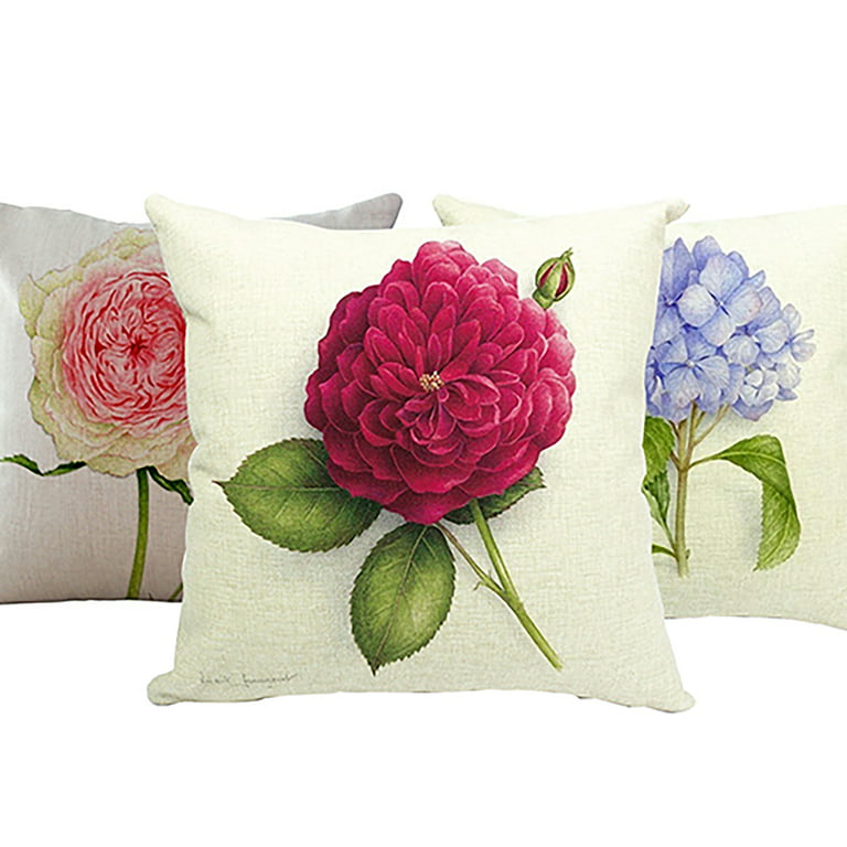Throw Cushion Cover | Pink Floral Euro Sham Pillow 100% Cotton Modern Vintage Rustic Design | 18 x 18 | Saffron Marigold