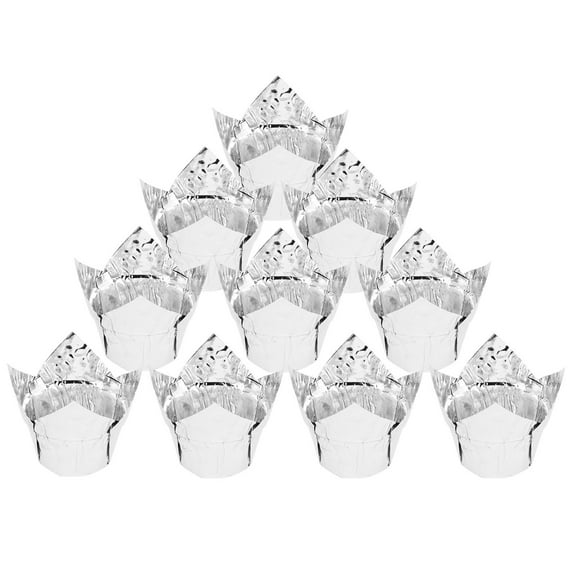 SOPOTUTU Aluminum Foil Tulip Cupcake Liners Silver 50Pcs 3x3x2in