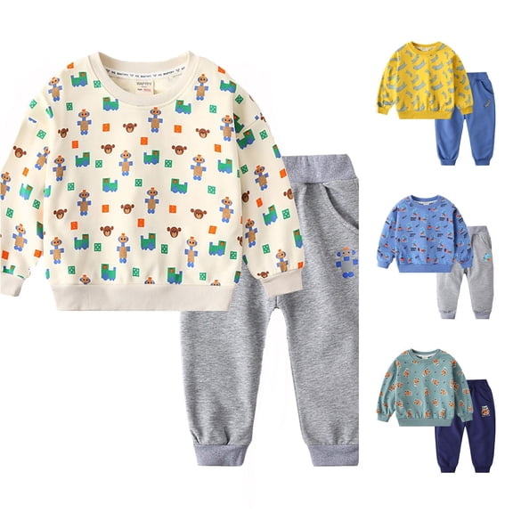 Toddler Boys 2 Piece Outfits Long Sleeve Cute Cartoon Dinosaur Prints Tops and Pants Outfits Set Size 18-24 Months ,Beige