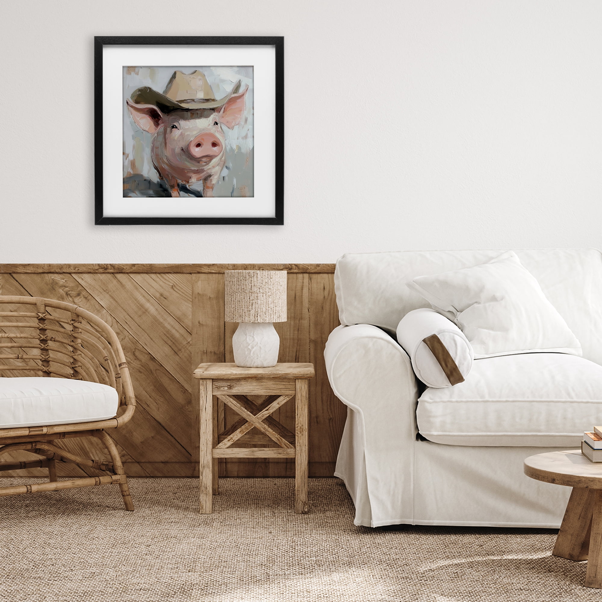 Stupell Industries Cowboy Chester Pig Black Framed Print Under Glass, design by Tina LeCour