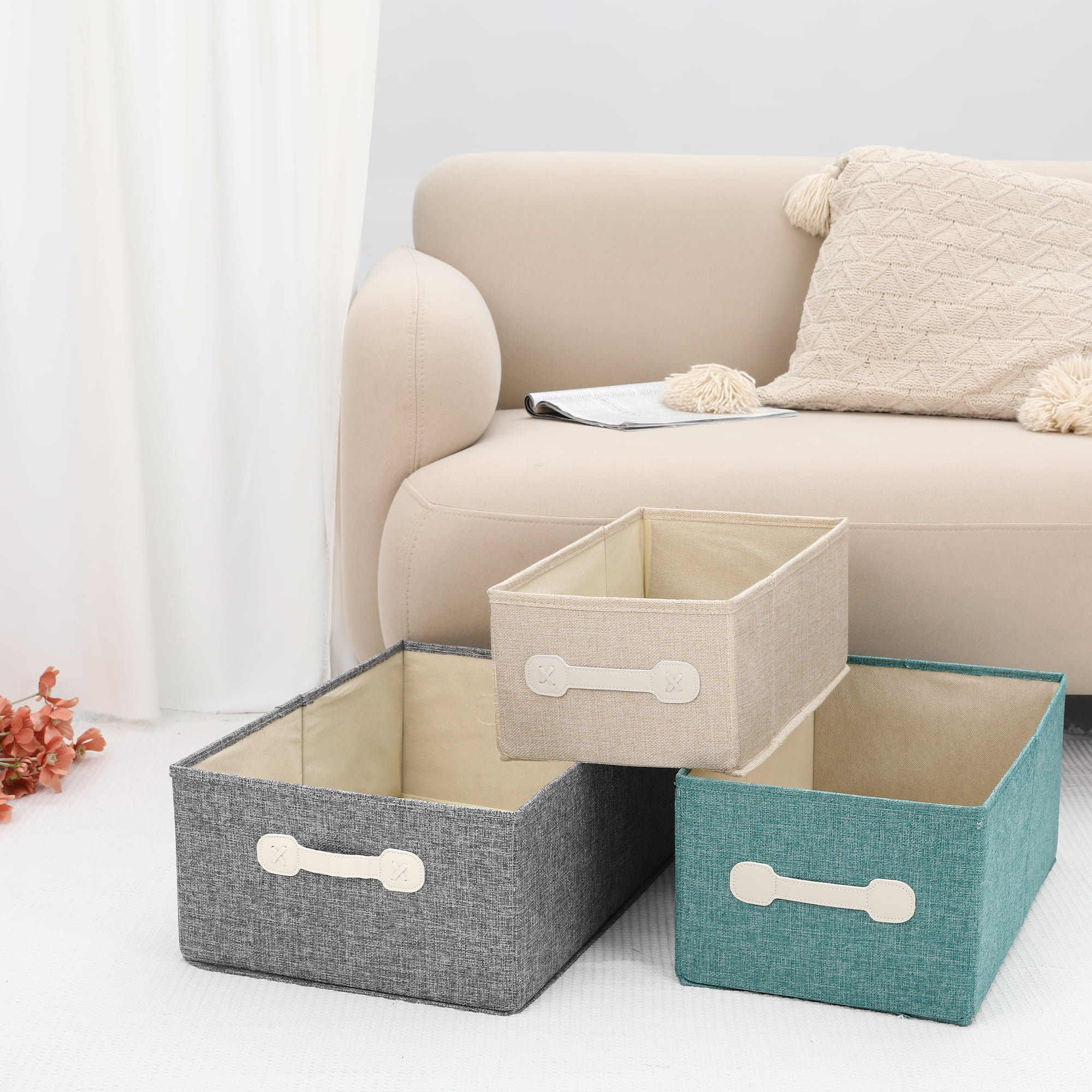 Unique Bargains Fabric Storage Cube Storage Bin Storage Basket Green 16.2*9.5*6.7in