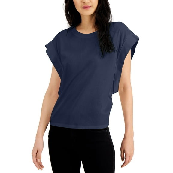 INC International Concepts Womens Rolled Sleeve T-Shirt Indigo Sea XL