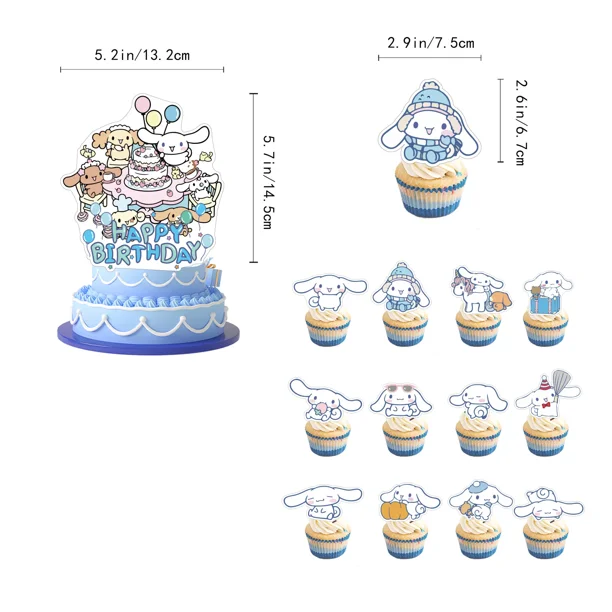 Serie Sanrio, vajilla para fiesta de cumpleaños, pancarta desechable, adorno para tarta, bandera colgante, lindos globos Cinnamoroll, decoración de cumpleaños
