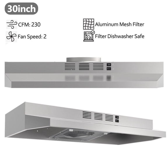 30" Under Cabinet Range Hood Vent Kitchen Cooking Fan 230CFM LED Stainless Steel