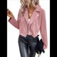 thumbnail image 1 of Chaqueta Blazer de Ante y Piel Sintética de Larga con Cremallera Corta para Mujer, Moda de Otoño. Rosa M, 1 of 8