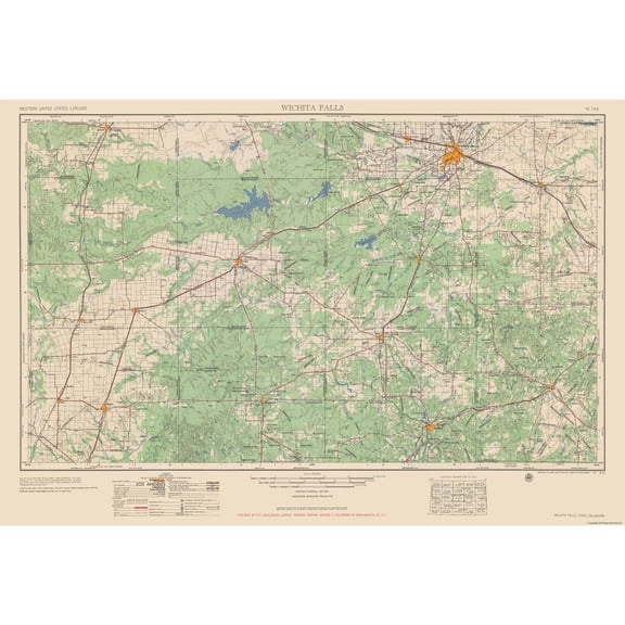 Topographical Map - Wichita Falls Texas Quad - USGS 1954 - Vintage Wall Art