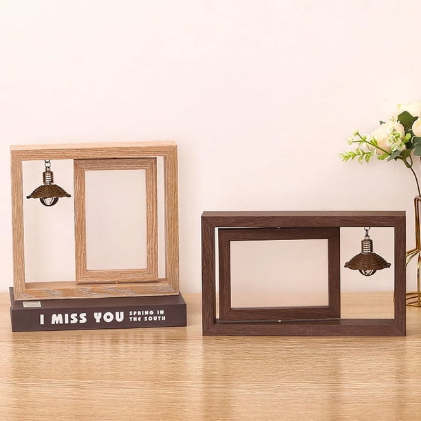Marco de fotos de madera creativo de doble cara giratorio de 6 pulgadas y 7 pulgadas, regalo personalizado para parejas, marco de fotos de madera conmemorativo