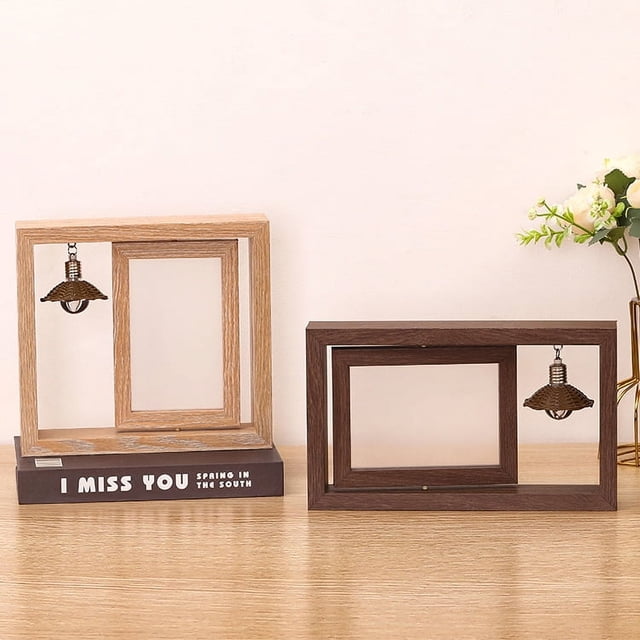 Marco de fotos de madera creativo de doble cara giratorio de 6 pulgadas y 7 pulgadas, regalo personalizado para parejas, marco de fotos de madera conmemorativo