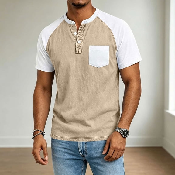 Dxzfnsa Men's Shirts Mens Short Sleeve Cotton T-Shirts Pocket Button Pullover Tops Lightweight Casual Solid Color Basic Tees