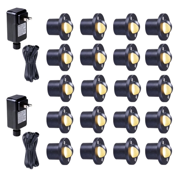Yescom 20-Pack 3000K Warm White IP67 Waterproof Outdoor Step Lights, 12V Low Voltage Landscape Lighting with Transformer, Recessed LED Deck Lights