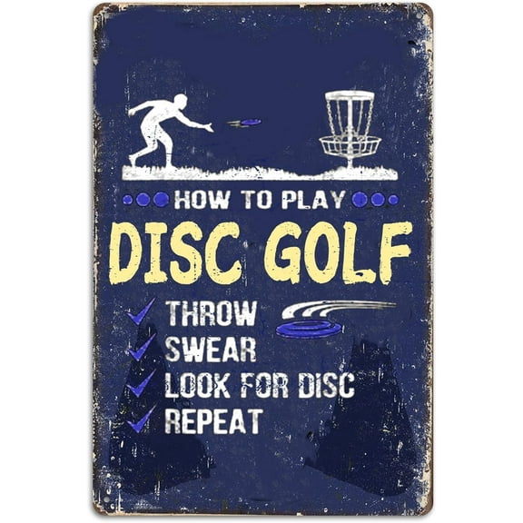 How to Play Disc Golf Sign Metal Tin Signs, Funny Frisbee Disc Golfer Poster for Home Office Man Cave Wall Decor Plaque Sign 8x12 Inch