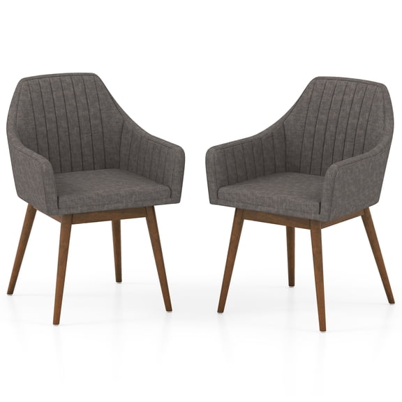 Patiojoy Upholstered Accent Chairs Set of 2 Comfy Dining Chairs w/Solid Rubber Wood Legs Grey