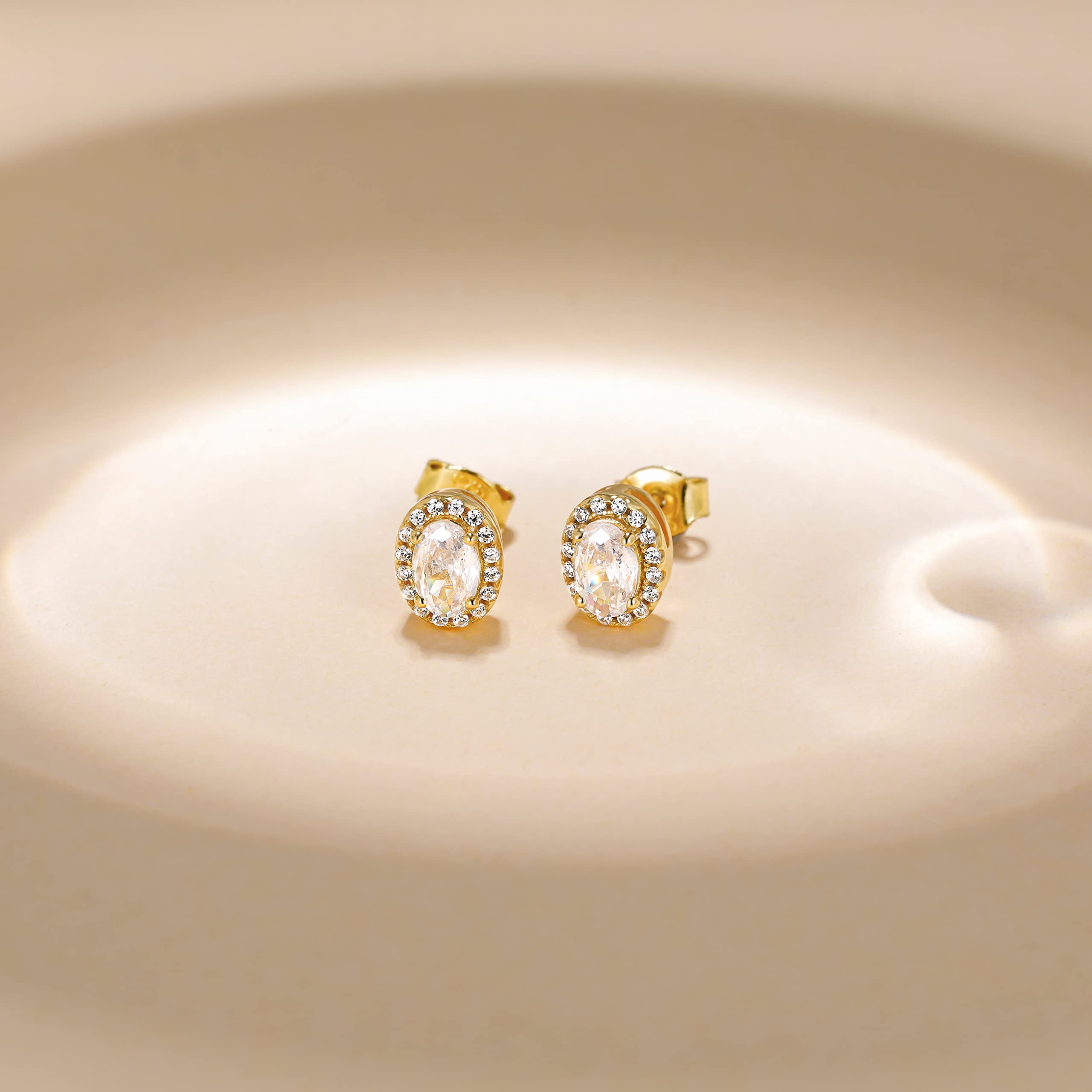 Monkton 18K Gold Plated 925 Sterling Silver Stud Earrings for Women, 0.5CT Oval Cut Cubic Zirconia CZ Stud Earrings, Best Gift Ideas for Women, Ladies