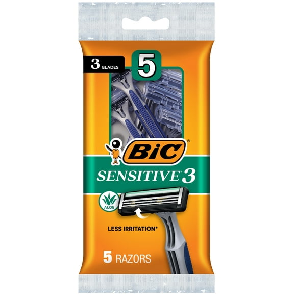 BIC Sensitive 3 Disposable Razors, Sensitive Skin, Men's, 3-Blade, 5 Count