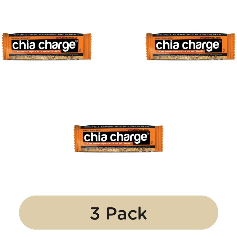 Chia Charge Sea Salt Flakes Chia Seed Flapjack 80g, British Import (Pack of 3)