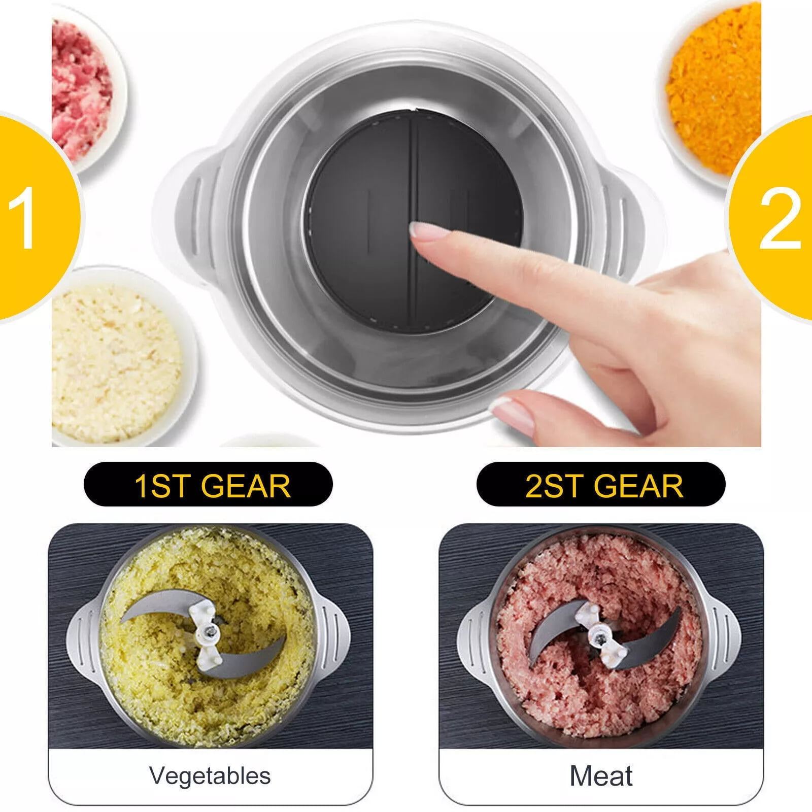 300W Electric Food Vege Chopper Food Processor Kitchen Meat Grinder Mixer 2L