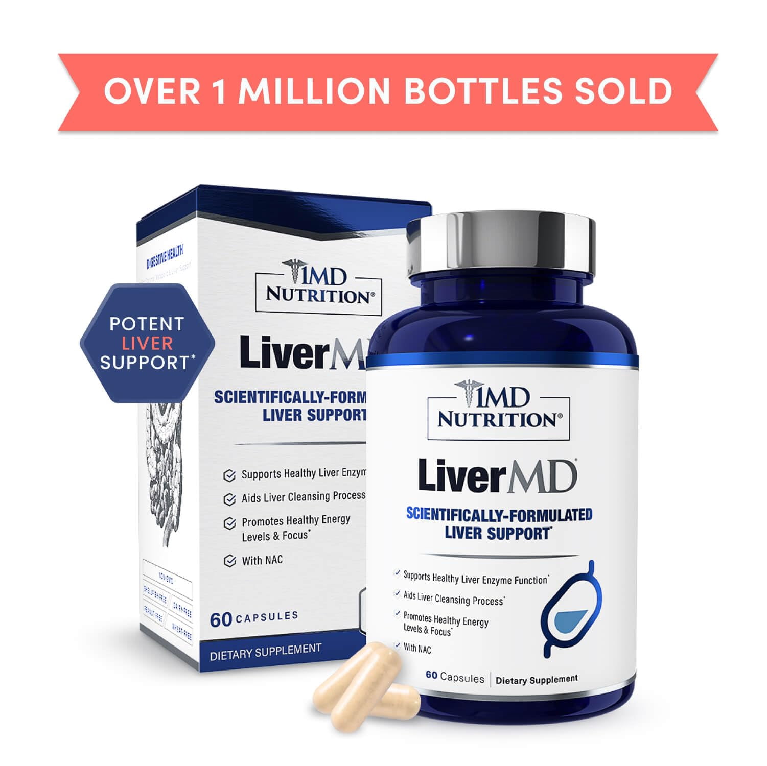 1MD Nutrition LiverMD - Liver Cleanse Supplement | Siliphos Milk Thistle Extract - Highly Bioavailable, Clinically Studied for Liver Detox | 60 Capsules